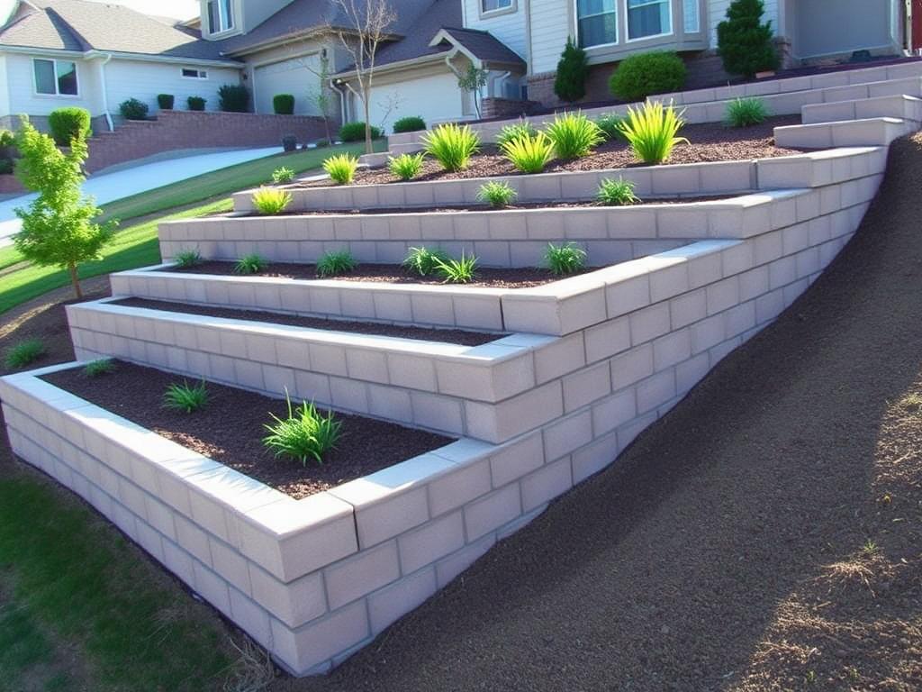 Engineered concrete retaining wall on residential property