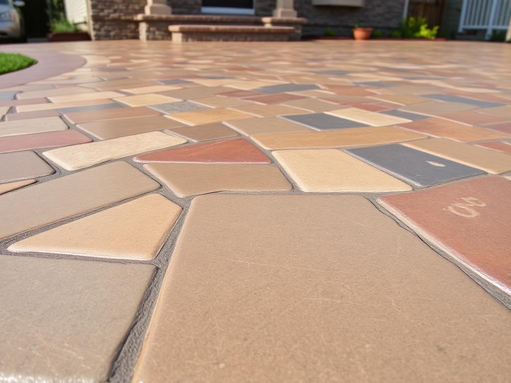 Decorative stamped concrete patio with stone pattern finish